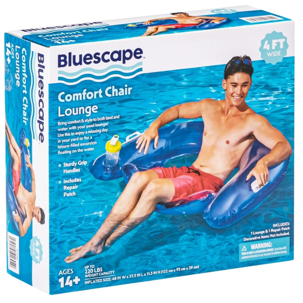 🆕Bluescape Inflatable Comfort Chair Lounge Pool Float, Blue, Age 14 & up Unisex